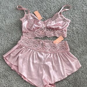 Pink Satin Chemise with Ruffled Details